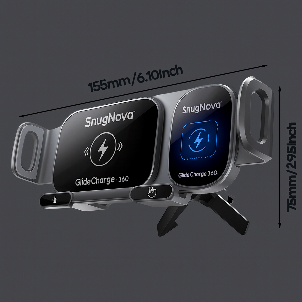 SnugNova™ GlideCharge 360 — Wireless Charging Car Mount